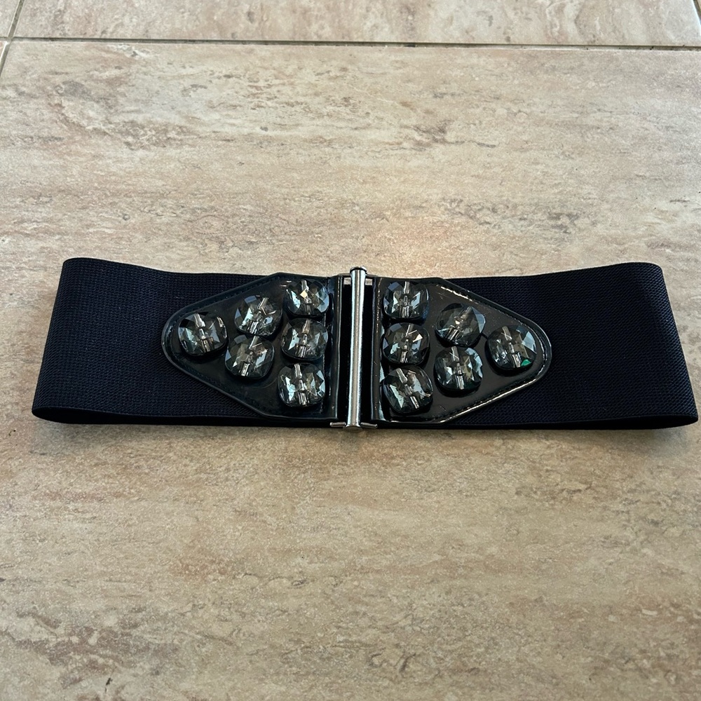 Women’s Black Stretch Waist Glam Bling Unsized Belt